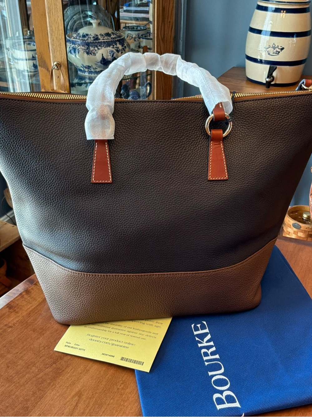Dooney & Bourke Two-Tone Color block Pebble Leather Tobi Tote bark - Picture 2 of 16